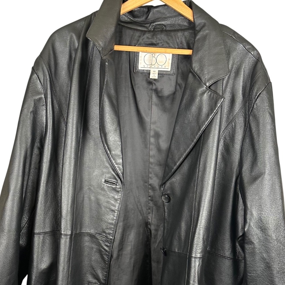 CBO New York Mens 4X Black Leather Blazer Jacket 3 Button Coat Plus Size